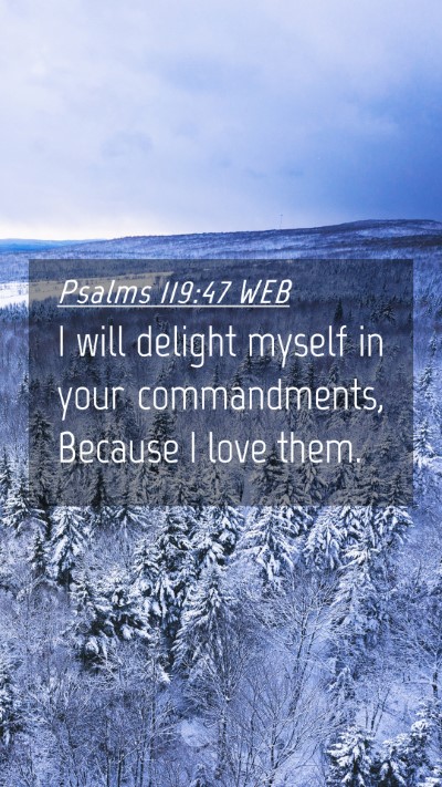 Picture 04 - Psalms 119:47 WEB Mobile Phone Wallpaper - I will delight myself in your commandments, - Mobile Bible Verse Wallpaper