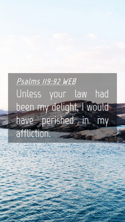 Picture 04 - Psalms 119:92 WEB Mobile Phone Wallpaper - Unless your law had been my delight, I would have - Mobile Bible Verse Wallpaper
