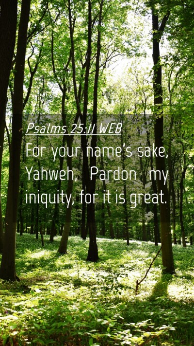 Picture 04 - Psalms 25:11 WEB Mobile Phone Wallpaper - For your name's sake, Yahweh, Pardon my iniquity, - Mobile Bible Verse Wallpaper