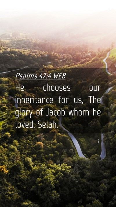 Picture 04 - Psalms 47:4 WEB Mobile Phone Wallpaper - He chooses our inheritance for us, The glory of - Mobile Bible Verse Wallpaper