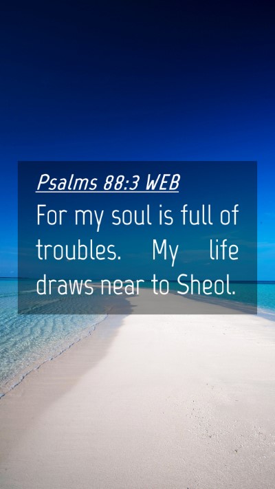 Picture 04 - Psalms 88:3 WEB Mobile Phone Wallpaper - For my soul is full of troubles. My life draws - Mobile Bible Verse Wallpaper
