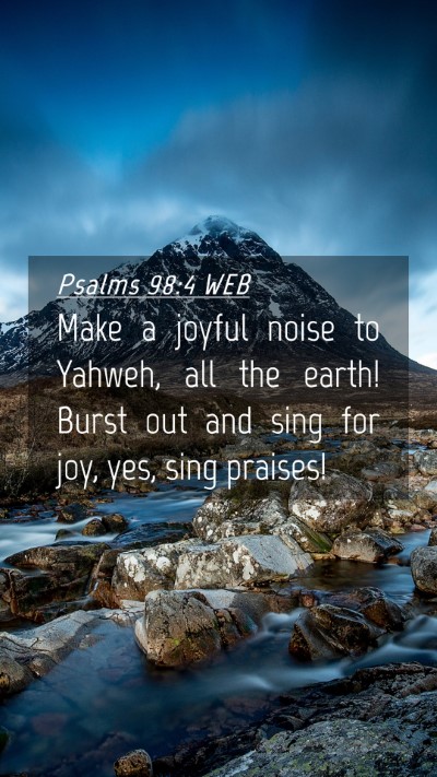 Picture 04 - Psalms 98:4 WEB Mobile Phone Wallpaper - Make a joyful noise to Yahweh, all the earth! - Mobile Bible Verse Wallpaper