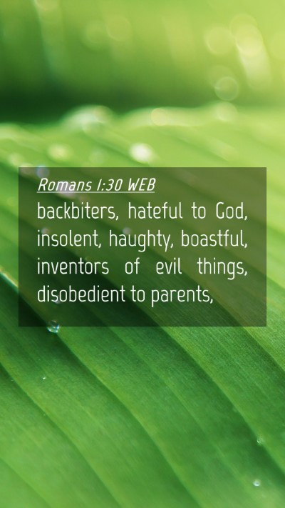 Picture 04 - Romans 1:30 WEB Mobile Phone Wallpaper - backbiters, hateful to God, insolent, haughty, - Mobile Bible Verse Wallpaper
