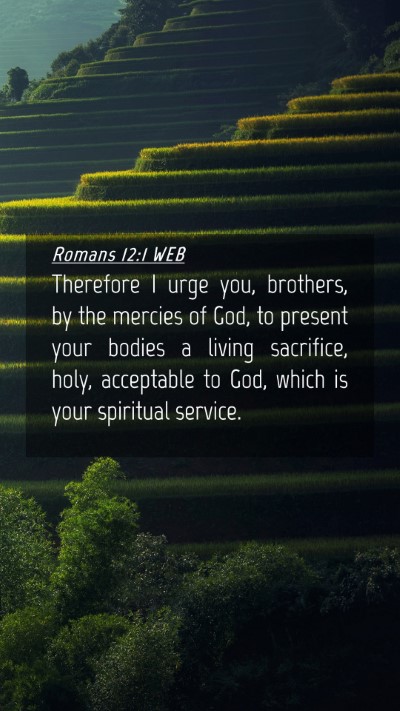 Picture 04 - Romans 12:1 WEB Mobile Phone Wallpaper - Therefore I urge you, brothers, by the mercies of - Mobile Bible Verse Wallpaper