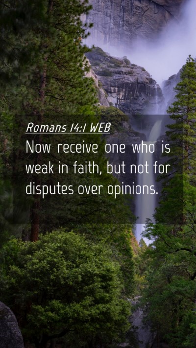Picture 04 - Romans 14:1 WEB Mobile Phone Wallpaper - Now receive one who is weak in faith, but not for - Mobile Bible Verse Wallpaper