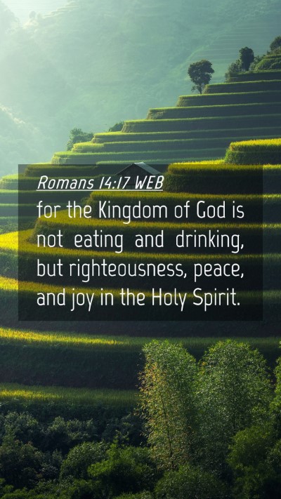 Picture 04 - Romans 14:17 WEB Mobile Phone Wallpaper - for the Kingdom of God is not eating and - Mobile Bible Verse Wallpaper