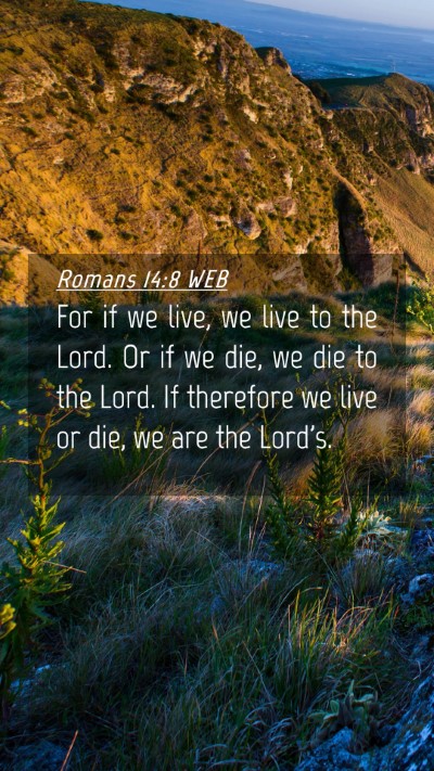 Picture 04 - Romans 14:8 WEB Mobile Phone Wallpaper - For if we live, we live to the Lord. Or if we - Mobile Bible Verse Wallpaper