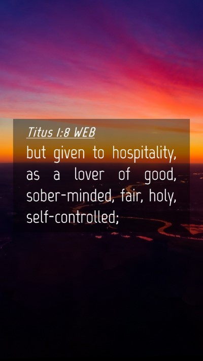 Picture 04 - Titus 1:8 WEB Mobile Phone Wallpaper - but given to hospitality, as a lover of good, - Mobile Bible Verse Wallpaper