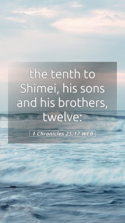 Picture 05 - 1 Chronicles 25:17 WEB Mobile Phone Wallpaper - the tenth to Shimei, his sons and his brothers, - Mobile Bible Verse Wallpaper