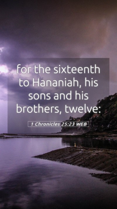 Picture 05 - 1 Chronicles 25:23 WEB Mobile Phone Wallpaper - for the sixteenth to Hananiah, his sons and his - Mobile Bible Verse Wallpaper