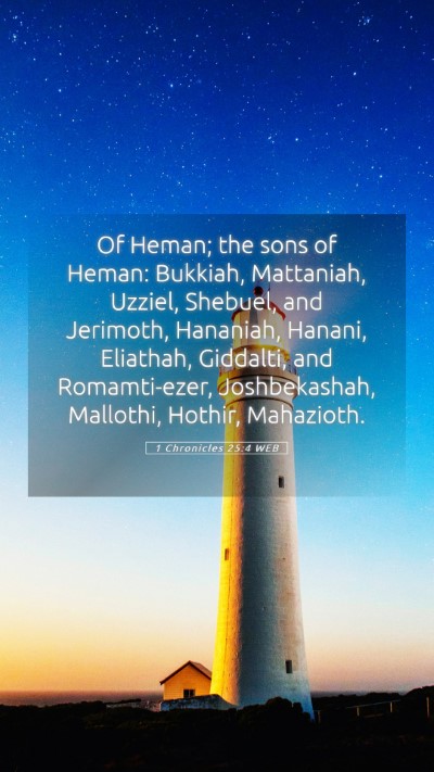 Picture 05 - 1 Chronicles 25:4 WEB Mobile Phone Wallpaper - Of Heman; the sons of Heman: Bukkiah, Mattaniah, - Mobile Bible Verse Wallpaper