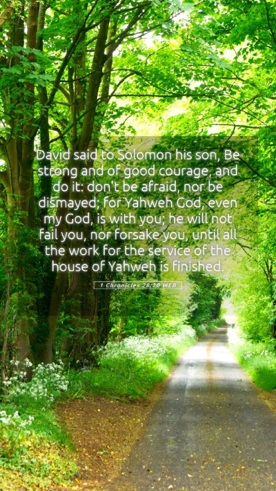 Picture 05 - 1 Chronicles 28:20 WEB Mobile Phone Wallpaper - David said to Solomon his son, Be strong and of - Mobile Bible Verse Wallpaper