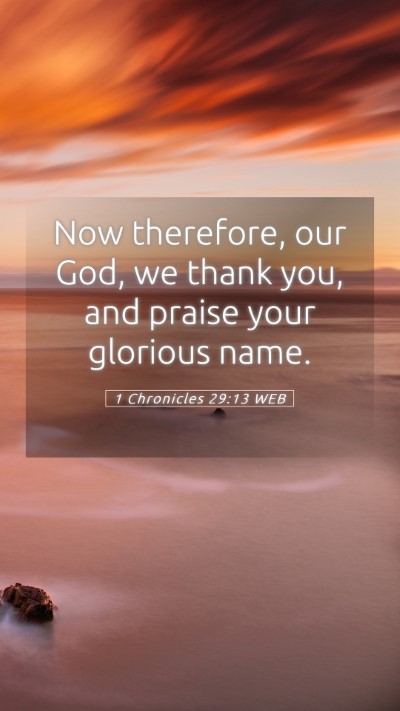 Picture 05 - 1 Chronicles 29:13 WEB Mobile Phone Wallpaper - Now therefore, our God, we thank you, and praise - Mobile Bible Verse Wallpaper