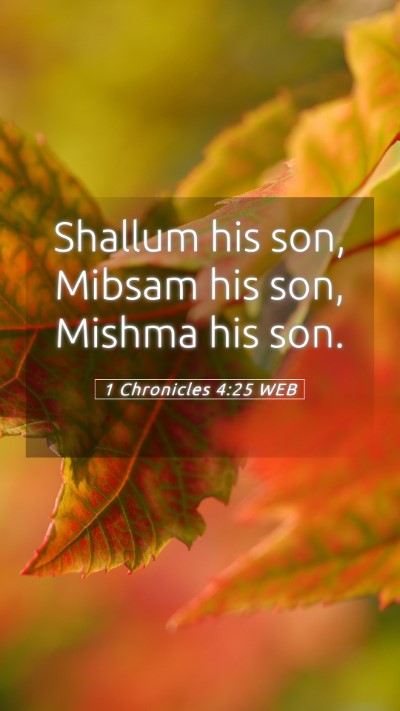 Picture 05 - 1 Chronicles 4:25 WEB Mobile Phone Wallpaper - Shallum his son, Mibsam his son, Mishma his - Mobile Bible Verse Wallpaper