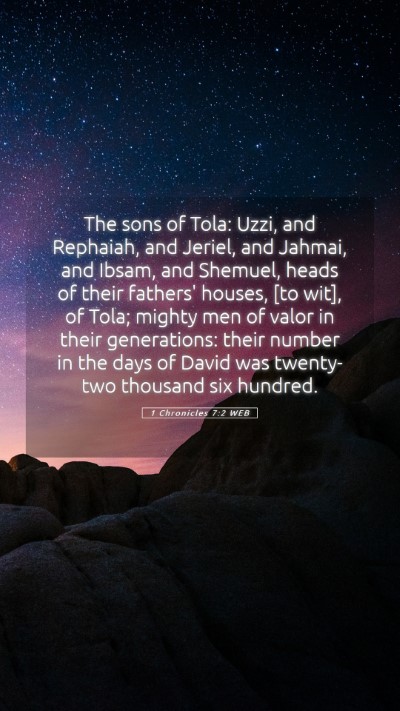 Picture 05 - 1 Chronicles 7:2 WEB Mobile Phone Wallpaper - The sons of Tola: Uzzi, and Rephaiah, and Jeriel, - Mobile Bible Verse Wallpaper