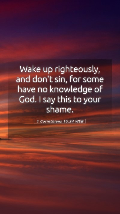 Picture 05 - 1 Corinthians 15:34 WEB Mobile Phone Wallpaper - Wake up righteously, and don't sin, for some have - Mobile Bible Verse Wallpaper