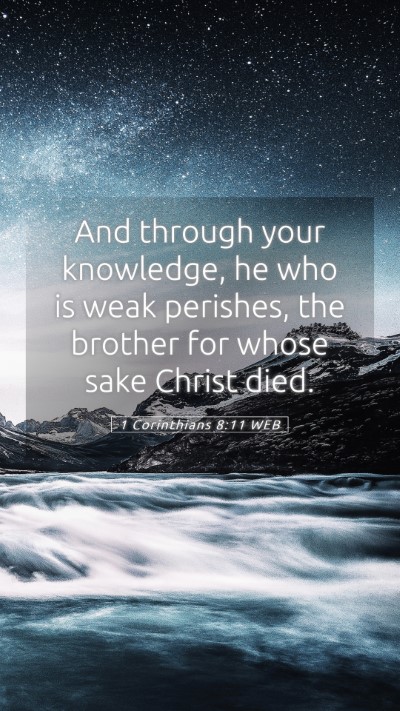 Picture 05 - 1 Corinthians 8:11 WEB Mobile Phone Wallpaper - And through your knowledge, he who is weak - Mobile Bible Verse Wallpaper