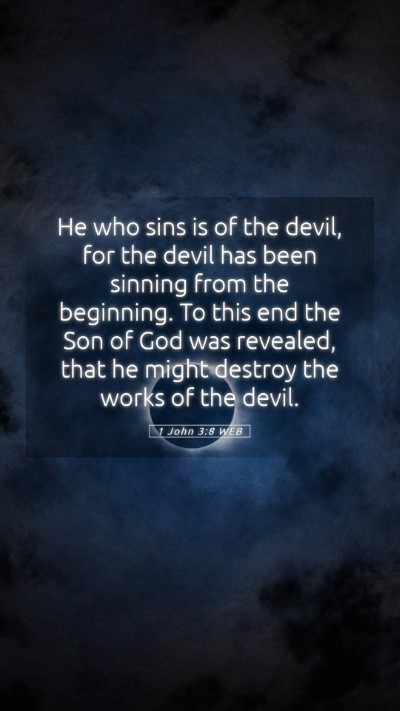 Picture 05 - 1 John 3:8 WEB Mobile Phone Wallpaper - He who sins is of the devil, for the devil has - Mobile Bible Verse Wallpaper