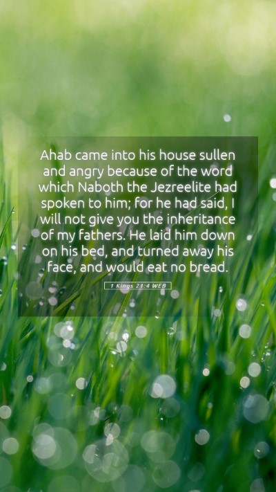 Picture 05 - 1 Kings 21:4 WEB Mobile Phone Wallpaper - Ahab came into his house sullen and angry because - Mobile Bible Verse Wallpaper