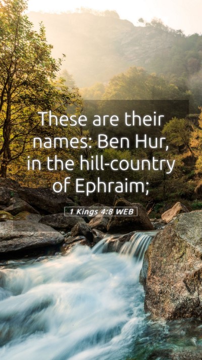 Picture 05 - 1 Kings 4:8 WEB Mobile Phone Wallpaper - These are their names: Ben Hur, in the - Mobile Bible Verse Wallpaper