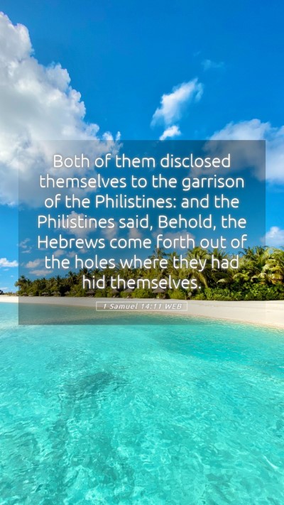 Picture 05 - 1 Samuel 14:11 WEB Mobile Phone Wallpaper - Both of them disclosed themselves to the garrison - Mobile Bible Verse Wallpaper