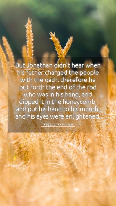 Picture 05 - 1 Samuel 14:27 WEB Mobile Phone Wallpaper - But Jonathan didn't hear when his father charged - Mobile Bible Verse Wallpaper