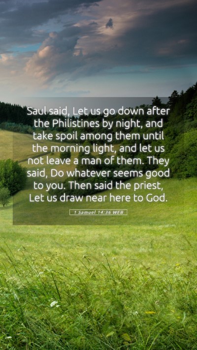 Picture 05 - 1 Samuel 14:36 WEB Mobile Phone Wallpaper - Saul said, Let us go down after the Philistines - Mobile Bible Verse Wallpaper
