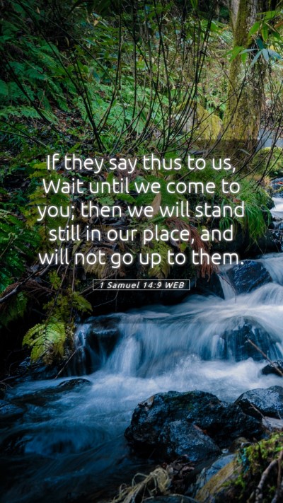 Picture 05 - 1 Samuel 14:9 WEB Mobile Phone Wallpaper - If they say thus to us, Wait until we come to - Mobile Bible Verse Wallpaper