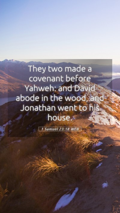 Picture 05 - 1 Samuel 23:18 WEB Mobile Phone Wallpaper - They two made a covenant before Yahweh: and David - Mobile Bible Verse Wallpaper