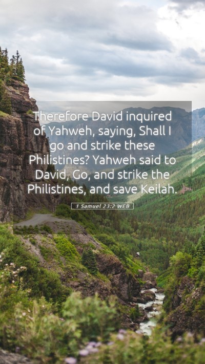 Picture 05 - 1 Samuel 23:2 WEB Mobile Phone Wallpaper - Therefore David inquired of Yahweh, saying, Shall - Mobile Bible Verse Wallpaper