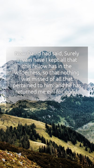 Picture 05 - 1 Samuel 25:21 WEB Mobile Phone Wallpaper - Now David had said, Surely in vain have I kept - Mobile Bible Verse Wallpaper