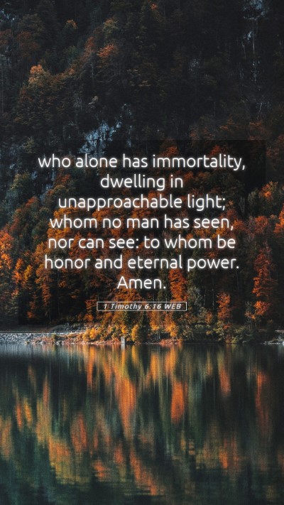 Picture 05 - 1 Timothy 6:16 WEB Mobile Phone Wallpaper - who alone has immortality, dwelling in - Mobile Bible Verse Wallpaper