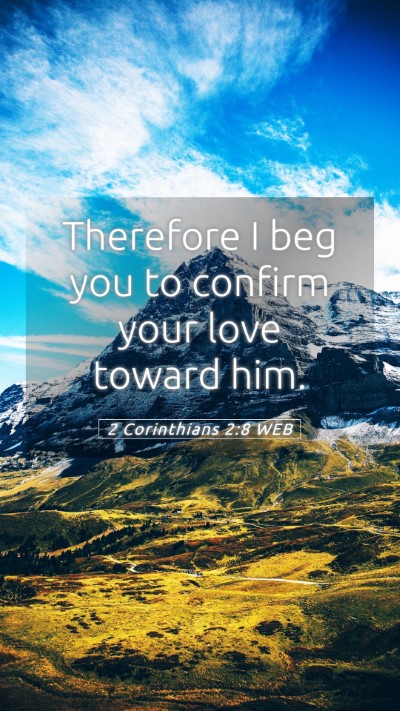 Picture 05 - 2 Corinthians 2:8 WEB Mobile Phone Wallpaper - Therefore I beg you to confirm your love toward - Mobile Bible Verse Wallpaper