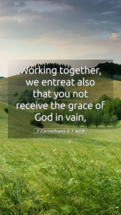 Picture 05 - 2 Corinthians 6:1 WEB Mobile Phone Wallpaper - Working together, we entreat also that you not - Mobile Bible Verse Wallpaper