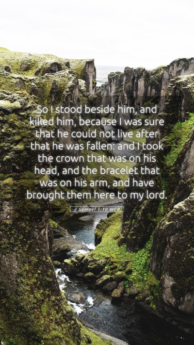 Picture 05 - 2 Samuel 1:10 WEB Mobile Phone Wallpaper - So I stood beside him, and killed him, because I - Mobile Bible Verse Wallpaper