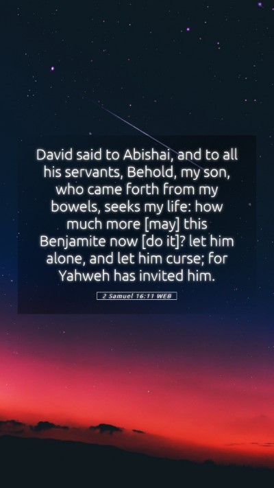 Picture 05 - 2 Samuel 16:11 WEB Mobile Phone Wallpaper - David said to Abishai, and to all his servants, - Mobile Bible Verse Wallpaper