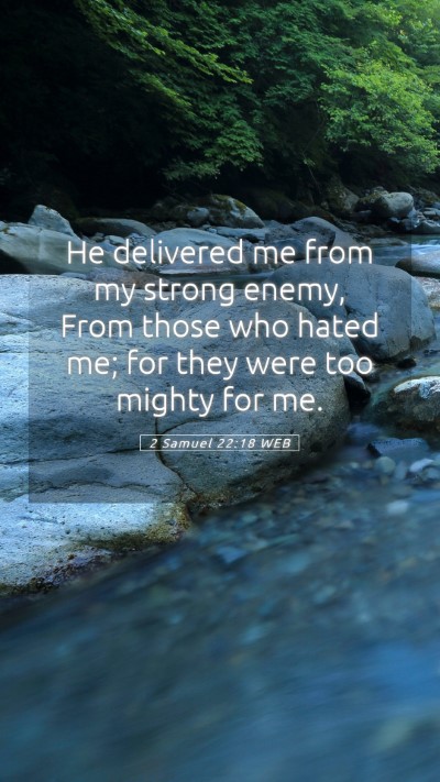 Picture 05 - 2 Samuel 22:18 WEB Mobile Phone Wallpaper - He delivered me from my strong enemy, From those - Mobile Bible Verse Wallpaper