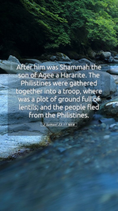 Picture 05 - 2 Samuel 23:11 WEB Mobile Phone Wallpaper - After him was Shammah the son of Agee a Hararite. - Mobile Bible Verse Wallpaper