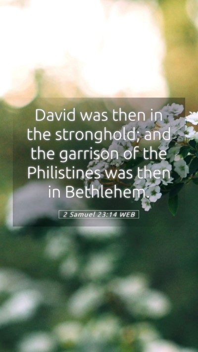 Picture 05 - 2 Samuel 23:14 WEB Mobile Phone Wallpaper - David was then in the stronghold; and the - Mobile Bible Verse Wallpaper
