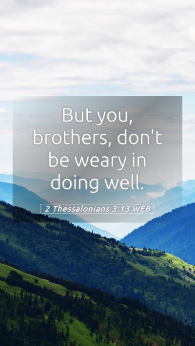Picture 05 - 2 Thessalonians 3:13 WEB Mobile Phone Wallpaper - But you, brothers, don't be weary in doing - Mobile Bible Verse Wallpaper