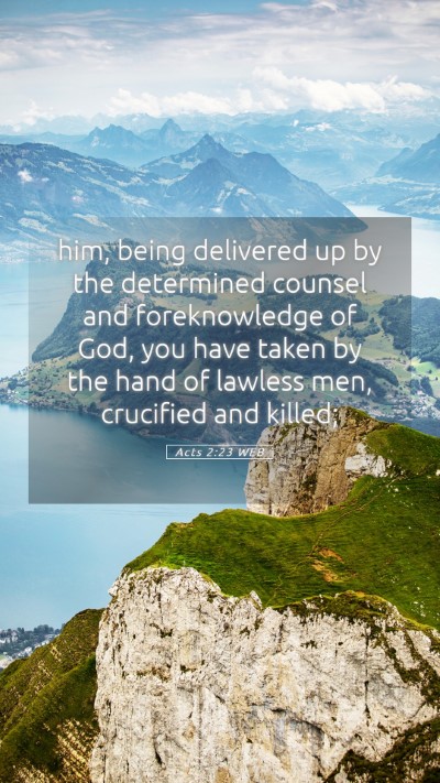 Picture 05 - Acts 2:23 WEB Mobile Phone Wallpaper - him, being delivered up by the determined counsel - Mobile Bible Verse Wallpaper