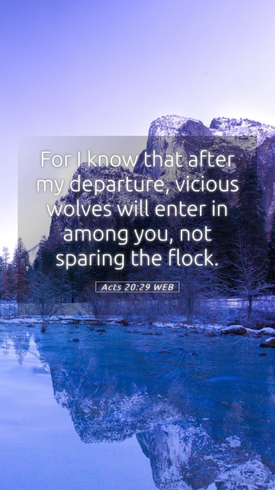 Picture 05 - Acts 20:29 WEB Mobile Phone Wallpaper - For I know that after my departure, vicious - Mobile Bible Verse Wallpaper