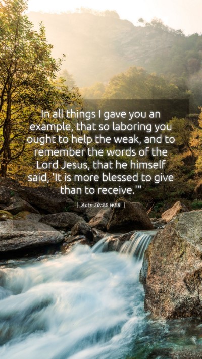 Picture 05 - Acts 20:35 WEB Mobile Phone Wallpaper - In all things I gave you an example, that so - Mobile Bible Verse Wallpaper
