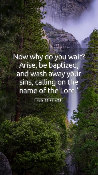 Picture 05 - Acts 22:16 WEB Mobile Phone Wallpaper - Now why do you wait? Arise, be baptized, and wash - Mobile Bible Verse Wallpaper