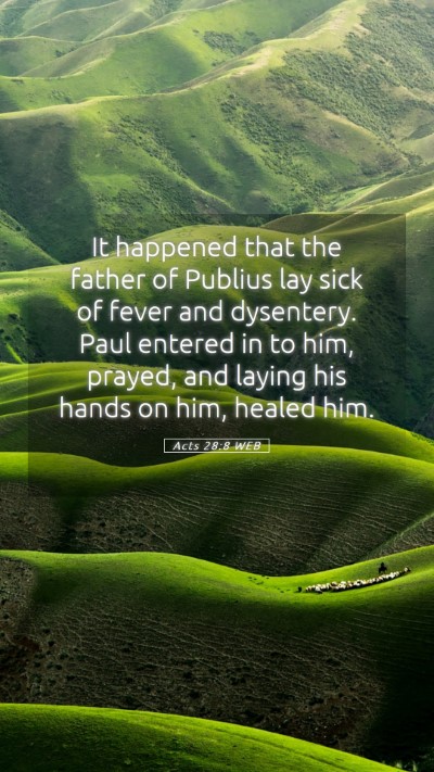 Picture 05 - Acts 28:8 WEB Mobile Phone Wallpaper - It happened that the father of Publius lay sick - Mobile Bible Verse Wallpaper
