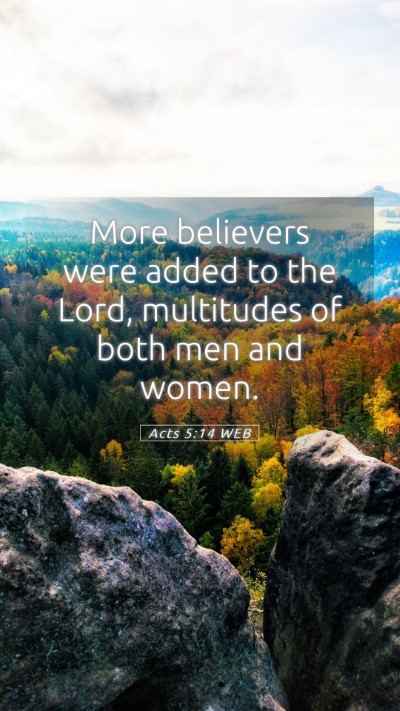 Picture 05 - Acts 5:14 WEB Mobile Phone Wallpaper - More believers were added to the Lord, multitudes - Mobile Bible Verse Wallpaper