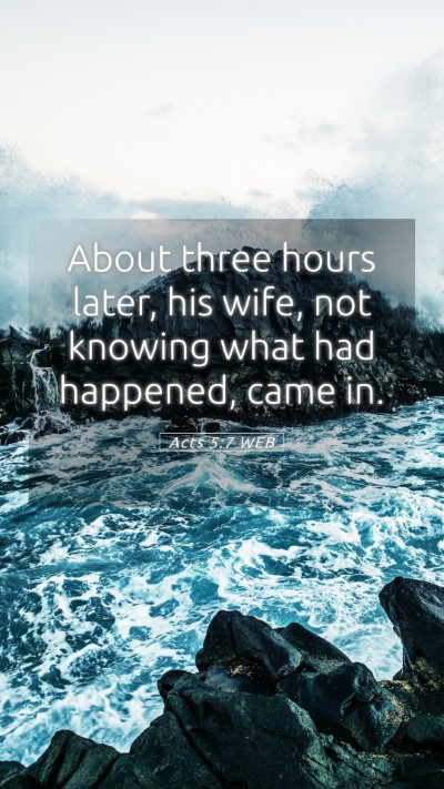 Picture 05 - Acts 5:7 WEB Mobile Phone Wallpaper - About three hours later, his wife, not knowing - Mobile Bible Verse Wallpaper