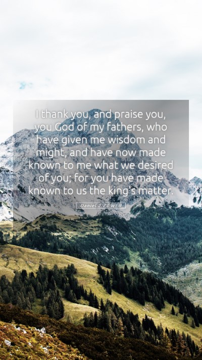 Picture 05 - Daniel 2:23 WEB Mobile Phone Wallpaper - I thank you, and praise you, you God of my - Mobile Bible Verse Wallpaper