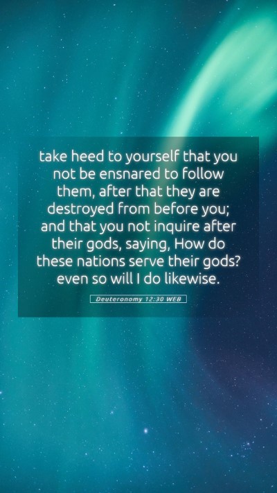 Picture 05 - Deuteronomy 12:30 WEB Mobile Phone Wallpaper - take heed to yourself that you not be ensnared to - Mobile Bible Verse Wallpaper