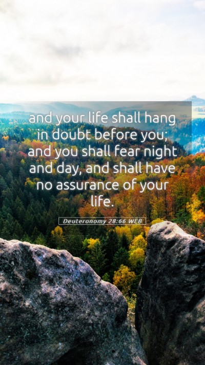 Picture 05 - Deuteronomy 28:66 WEB Mobile Phone Wallpaper - and your life shall hang in doubt before you; and - Mobile Bible Verse Wallpaper
